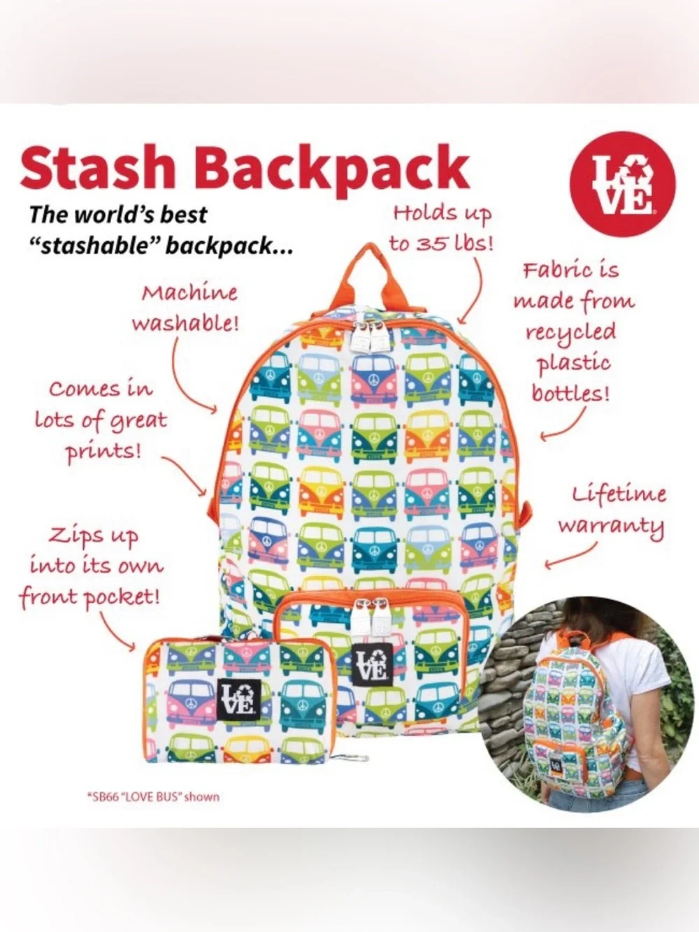 LOVE Stash Backpack LOVE BUS VW camper design